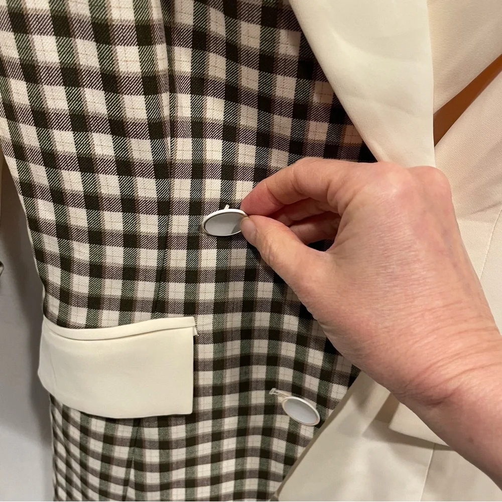 Cream and plaid preppy blazer with stretch pockets preppy casual cool